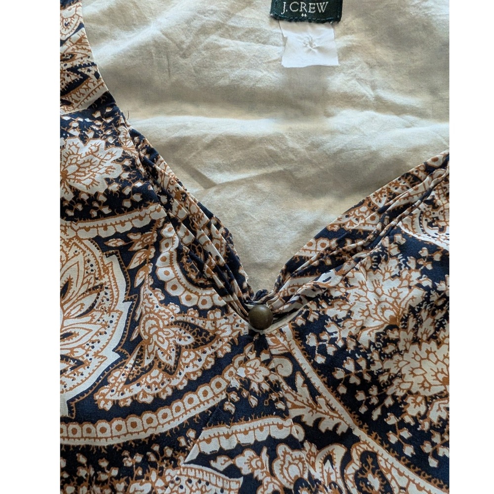 J.Crew Paisley Fit & Flare Dress | Navy & Ivory | V-Neck | Classic Preppy - Picture 4 of 13